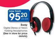 Sway Digital Stereo Or Neon Folding Headphones-Per Pair