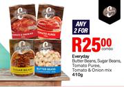 Everyday Butter Beans, Sugar Beans,Tomato Puree, Tomato & Onion Mix-For 2 x 410g