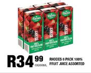 Rhodes 6 Pack 100% Fruit Juice Assorted-6 x 200ml