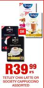 Tetley Chai Latte Or Society Cappuccino Assorted-8's