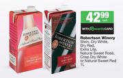 Robertson Winery Stein,Dry White,Dry Red,Extra Lite,Natural Sweet Rose,Crisp Dry White-1L Each
