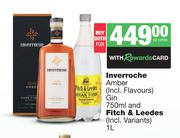 Inverroche Amber Gin 750ml & Fith & Leedes 1L-Both For