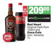 Red Heart Original Dark Rum 750ml & Coca Cola 1L-Both For
