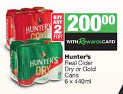 Hunter's Real Cider Dry Or Gold Cans-For 2 x 6 x 440ml