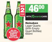 Heineken Lager Quarts (With Empty Quart Bottles)-For 2 x 650ml