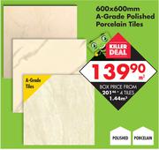 600 x 600mm A-Grade Polished Porcelain Tiles-Per Sqm