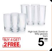 High Ball, Zombi Or Willy Glasses-Each