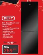 Defy 350Ltr Black Glass Combi Fridge/Freezer DAC651