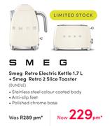 SMEG Retro Electric Kettle 1.7Ltr + SMEG Retro 2 Slice Toaster BUNDLE