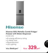 Hisense 305L Metallic Combi Fridge/Freezer With Water Dispenser H415BI-WD