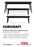 Coricraft Ari Black 3 Piece Dining Room Suite ARI 1.8M TABLE + ARI BENCHES