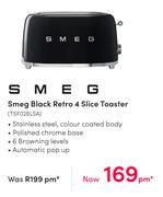 Smeg Black Retro 4 Slice Toaster TSF02BLSA