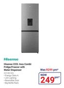 Hisense 222L Inox Combi Fridge/Freezer With Water Dispenser H310BI-WD