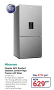 Hisense 463L Brushed Stainless Combi Fridge/Freezer With Water Dispenser H610BS-WD