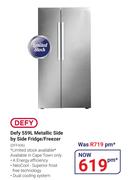Defy 559L Metallic Side By Side Fridge/Freezer DFF436