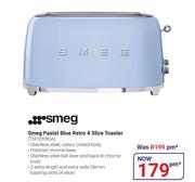 Smeg Pastel Blue Retro 4 Slice Toaster TSF02PBSA