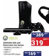Xbox 360 4GB With Kinect Plus Two Games