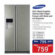 Samsung 501Ltr Metal Graphite Side By Side Fridge/Freezer With water And Ice Dispenser RSA1DHMG1