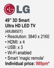 LG 49" UHD 3D Smart LED TV 49UB850T