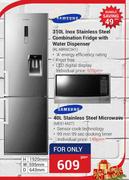 Samsung 310L Inox Stainless Steel Combination Fridge & 40L Stainless Steel Microwave Oven ME9144ST