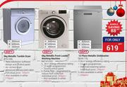 Defy 5kg Metallic Tumble Dryer,6kg Metallic Front Loader Washing Machine & 12 Place White Dishwasher