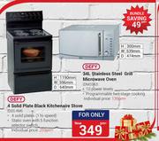 Defy 4 Solid Plate Black Kitchenaire Stove Plus Defy 34L Stainless Steel Grill Microwave Oven