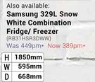 Samsung 329Ltr Snow White Combination Fridge/Freezer RB31HSR3DWW