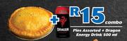 Pies Assorted + Dragon Energy Drink 500ml-Combo