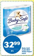 Baby Soft 2 Ply Mini Toilet Paper-9's Each