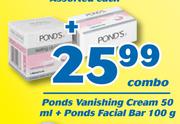 Ponds Vanishing Cream 50ml + Ponds Facial Bar 100g-Combo