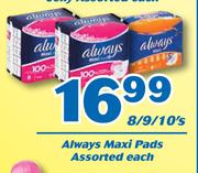 Always Maxi Pads-8/9/10's Each