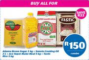 Atlanta Brown Sugar 2Kg + Sunola Cooking Oil 2Ltr + Ace Super Maize Meal 5kg + Tastic Rice 5Kg Combo