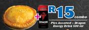 Pies Assorted + Dragon Energy Drink 500ml Combo