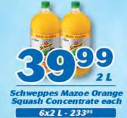 Schweppes Mazoo Orange Squash Concentrate-2L Each