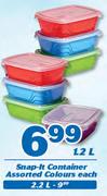 Snap-It 2.2Ltr Container Assorted Colours-Each