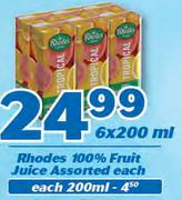 Rhodes 100% Fruit Juice Assorted-6X200ml Each