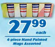 4-Piece Hand Painted Mugs Assorted-Each