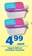 Snap-It 600ml Container Assorted-Each