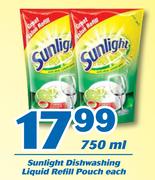 Sunlight Didhwashing Liquid Refill Pouch-750ml Each