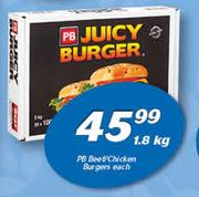 PB Beef/Chicken Burgers-1.8Kg Each