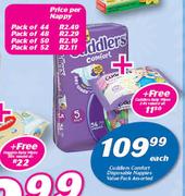 Cuddlers Comfort Disposaable Nappies Value Pack Assorted-Each Free Cuddlers Baby Wipes-24's