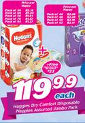 Huggies Dry Comfort Disposable Nappies Assorted Jumbo Pack-Each Free Huggies Baby Wipes