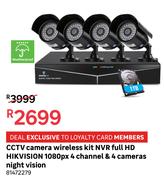 Hikvision CCTV Camera Wireless Kit NVR Full HD 1080px 4 Channel & 4 Cameras Night Vision