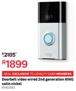 Ring Doorbell Video Wired 2nd Generation (Satin Nickel)