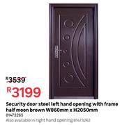 Security Door Steel Left Hand Opening With Frame Half Moon Brown W860 x H2050mm