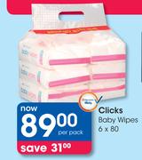 Clicks Baby Wipes-6x80's pack