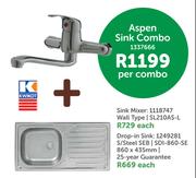 Aspen Sink Mixer 1118747 + Kwikot Drop In Sink 1249281-860 x 435mm Combo