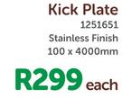 Kick Plate Stainless Finish 1251651-100 x 4000mm Each