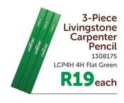 3 Piece Livingstone Carpenter Pencil LCP4H 4H Flat Green-Each