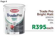 Plascon 20L Trade Pro Bright Matt White-Each
